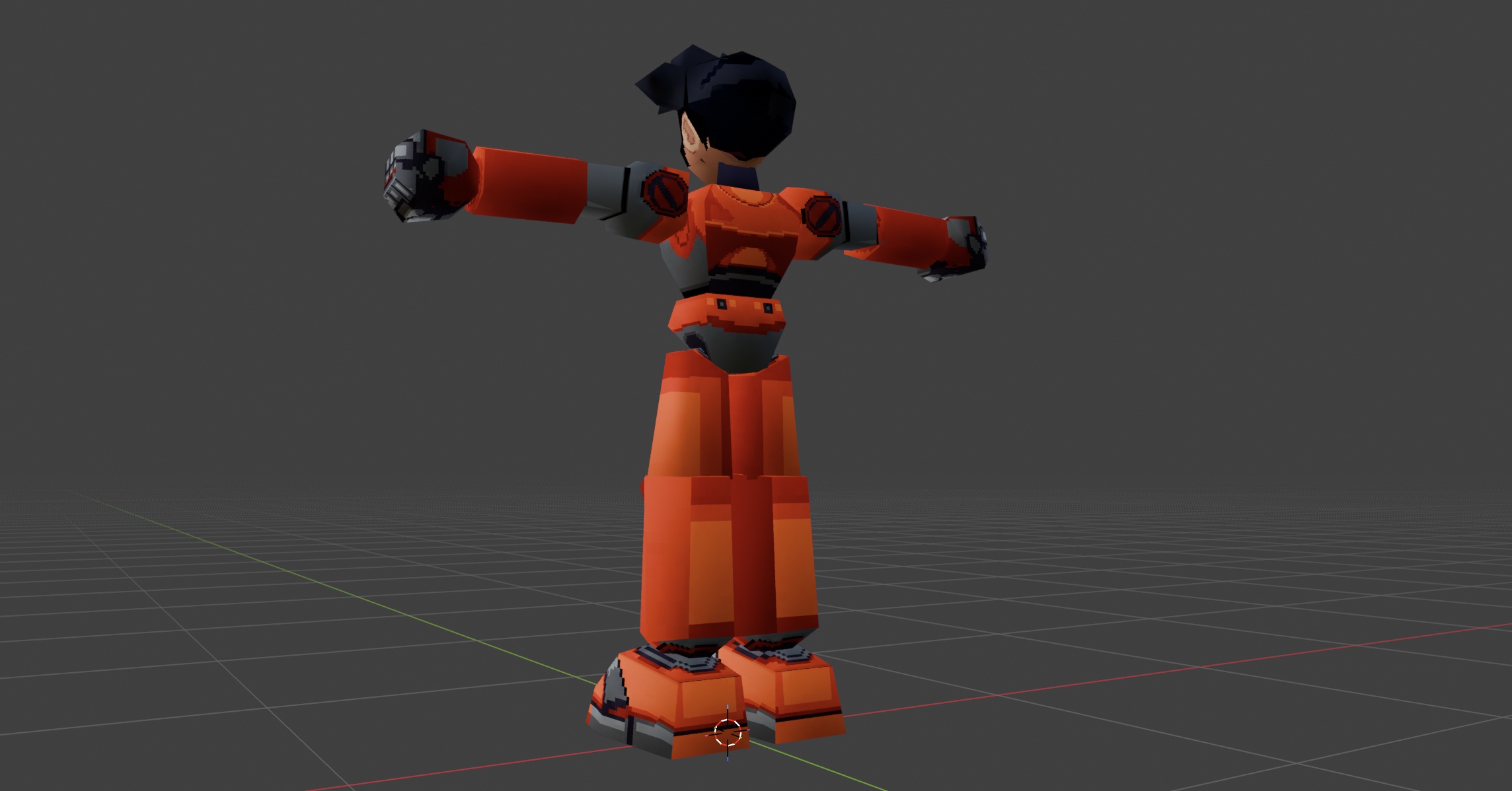 Back view of the same model in Blender showing the segmented limb pieces.